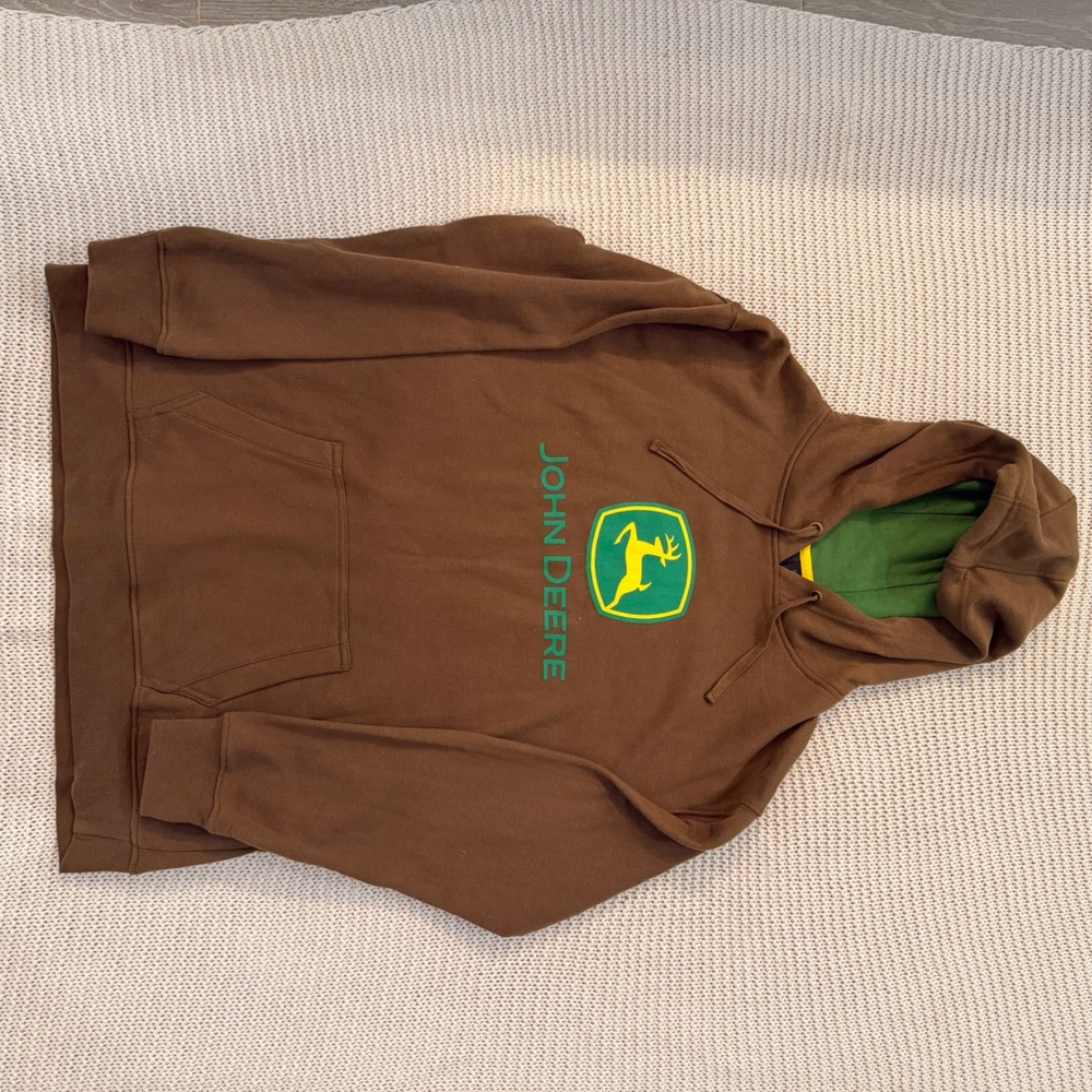 John Deere Mens Brown Logo Graphic Pullover Hoodie Sweatshirt XXL Brown Green